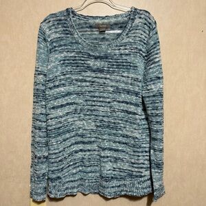 Natural Reflections Blue Striped Scoop Neck Cotton Blend Sweater